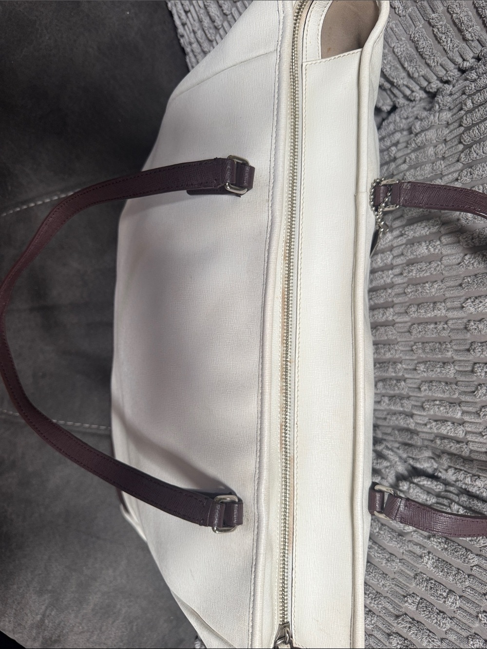 COACH White Leather Tote with Brown Trim and Straps - Picture 3 of 6